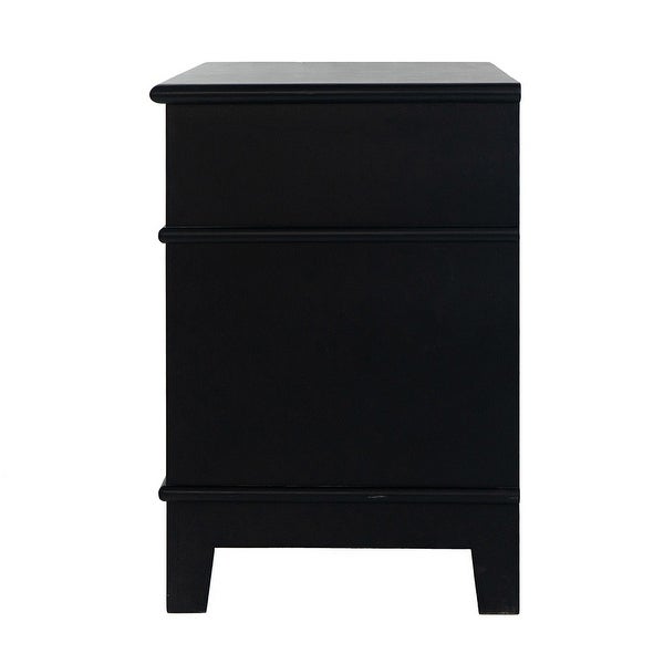 Dana 27 Inch Bedside Table， 2 Rattan Drawers， Pine Wood， Black， Brown