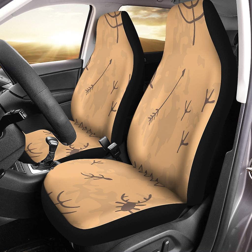 Set Of 2 Car Seat Covers Hand Painted Antlers Arrows Bird Paw Prints Universal Auto Front Seats Protector Fits For Car，suv Sedan，truck