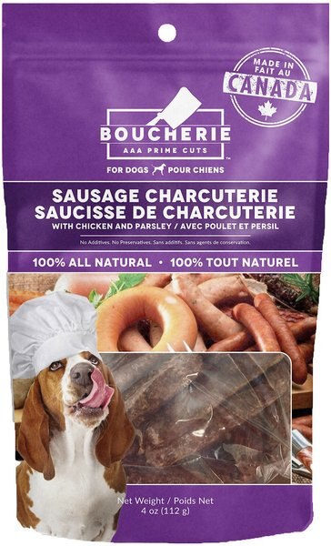 Boucherie Sausage Charcuterie and Chicken Parsley Flavor Dehydrated Dog Treats， 4-oz bag