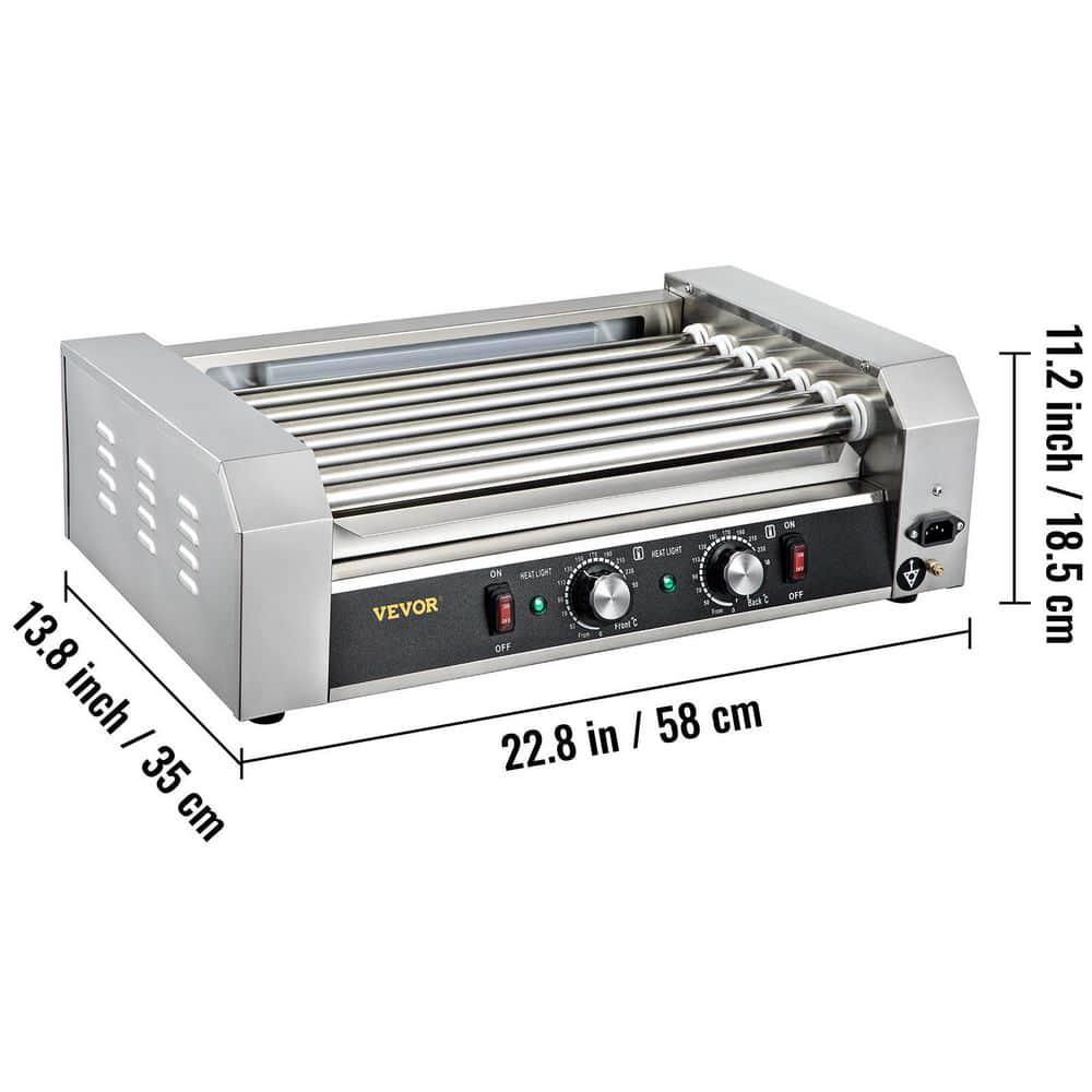 VEVOR 1050Watt Stainless Steel Cook Warmer Hot Dog Roller 18 Hot Dog 7Rollers with Dual Temp Control Indoor GrillsSilver