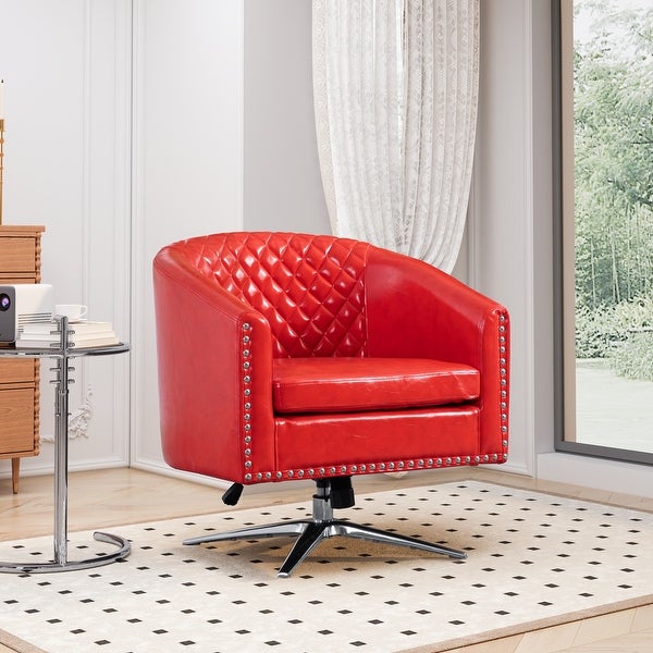 Swivel Barrel chair living room chair with nailheads and Metal base