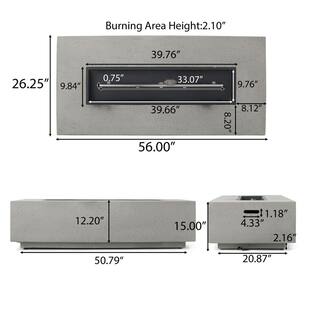 Noble House Aidan 56 in. x 15.00 in Rectangular MGO Gas Fire Pit Table in Light Grey - 50000 BTU with Tank Holder 8160