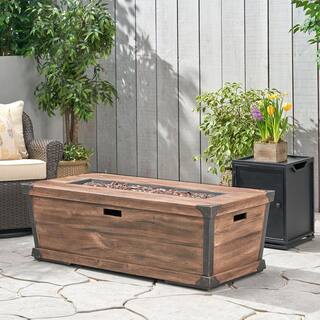 Noble House Delany 15.75 in. x 22 in. Rectangular Concrete Propane Fire Pit in Brown with Tank Holder 65835