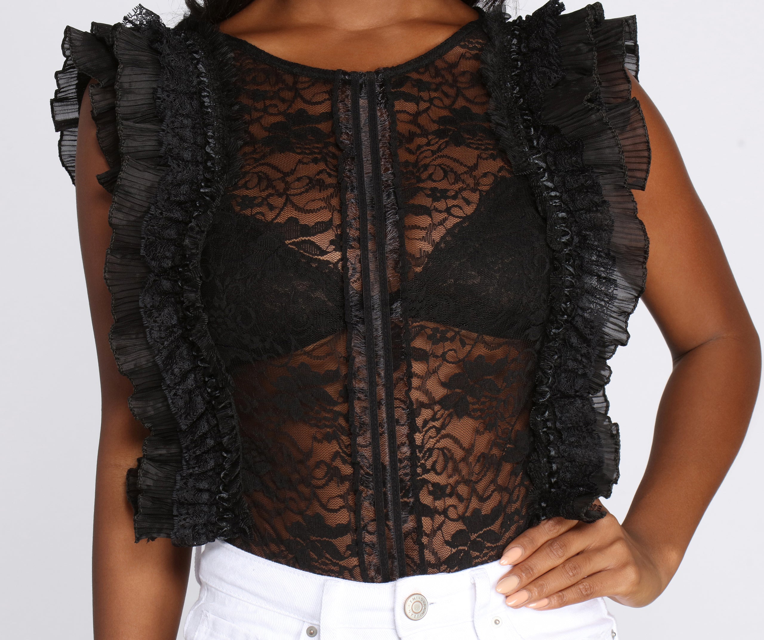 Ruffle It Up Sheer Lace Bodysuit