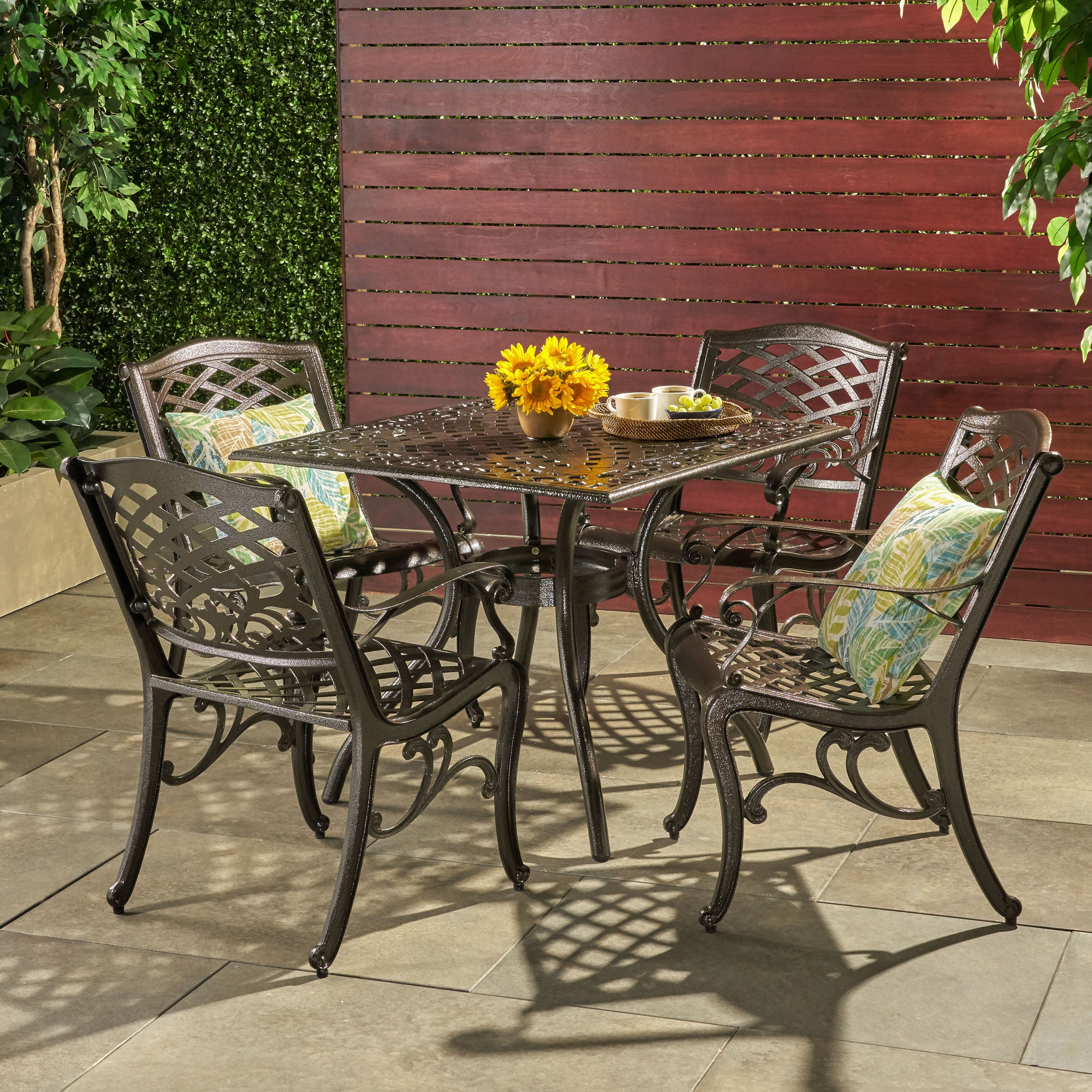 Odena Outdoor 5-piece Cast Aluminum Square Bronze Dining Set