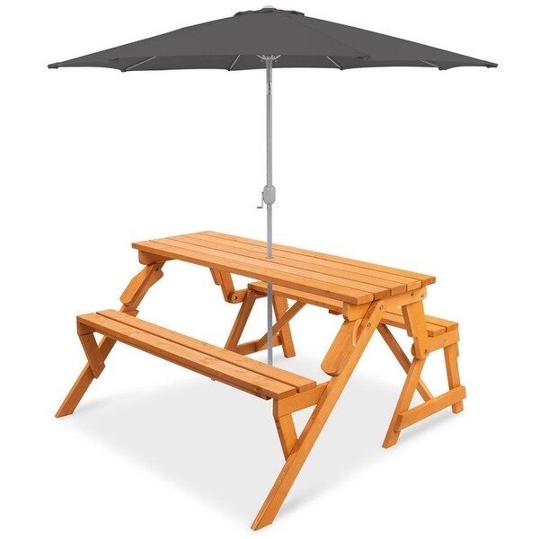 Outdoor Interchangeable 2 in 1 MultiUse Wooden Picnic Table Garden Bench Umbrella Hole