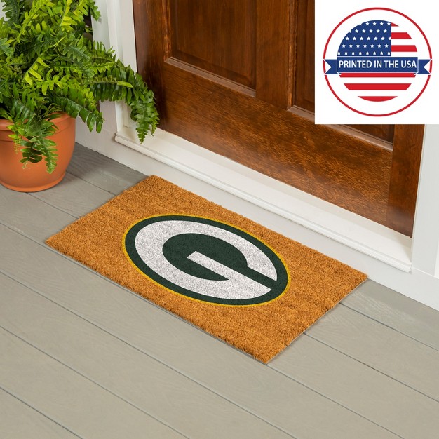 Evergreennflgreen Bay Packers Logo Natural Coir 28 X 16 Inches Indoor Outdoor Doormat