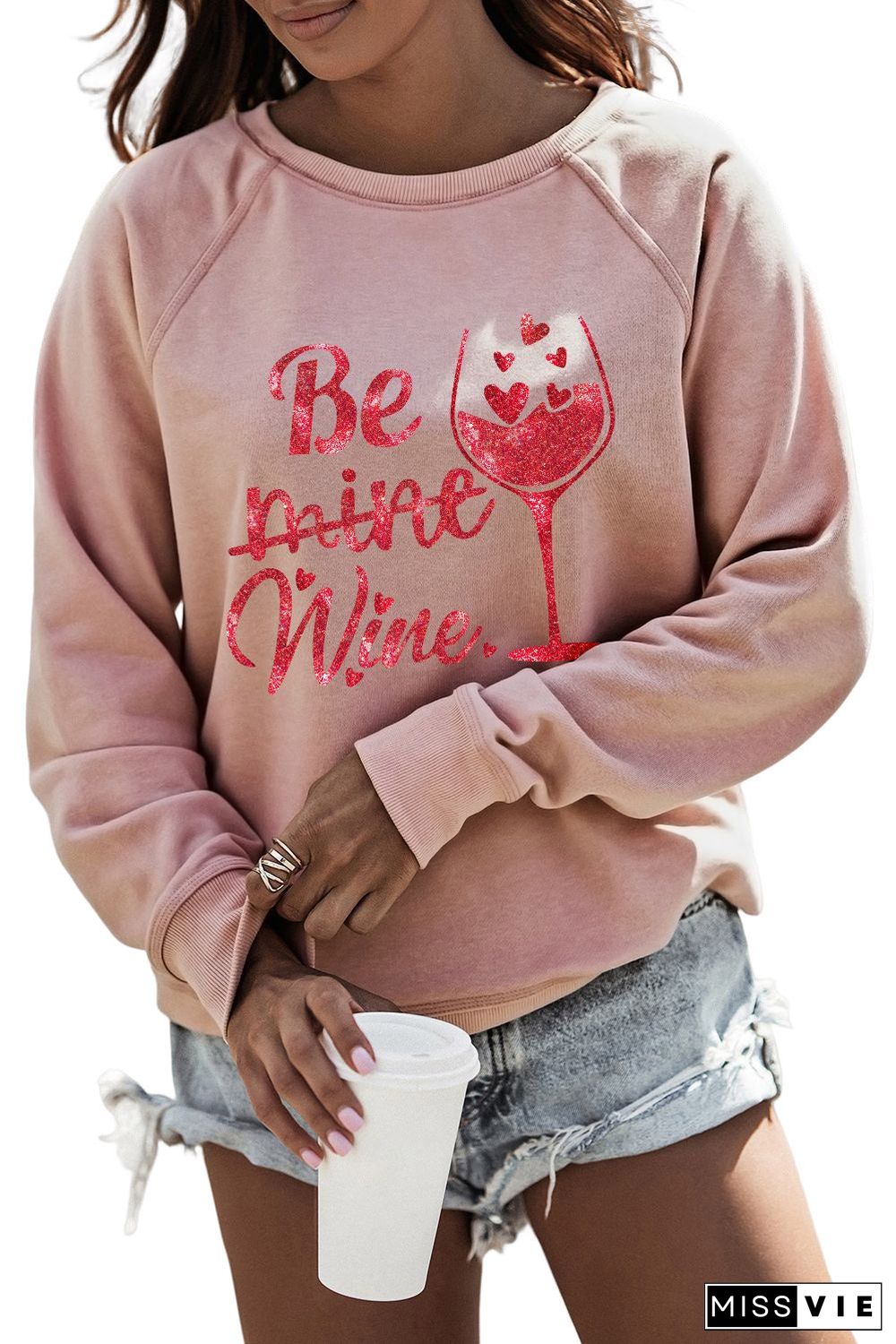 Pink Be Mine Wine Shining Graphic Print Sweatshirt