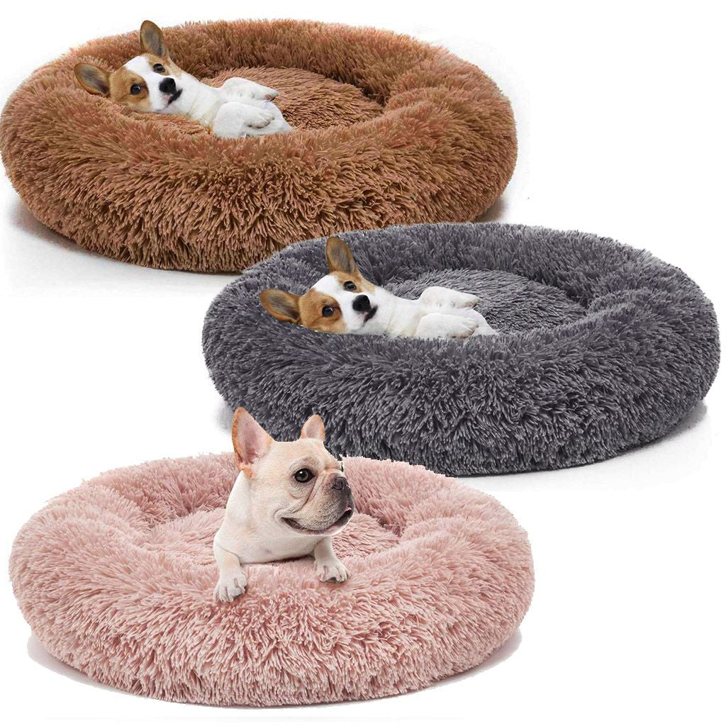 Sixtyshades Pet Dog Cat Calming Bed Warm Plush Donut Cuddler Round Sleeping Cushion Bed for Dogs and Cats Self-Warming and Cozy 