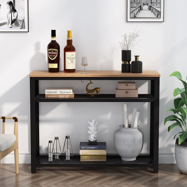 Console Table， Entryway Hallway Table with 2 Mesh Storage Shelves，Sofa Table Behind Couch