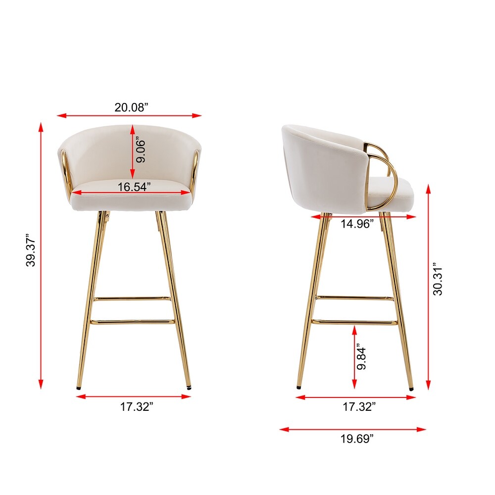 39.37 Inch High Velvet Bar Stools With Golden legs (Set of 2)   N/A