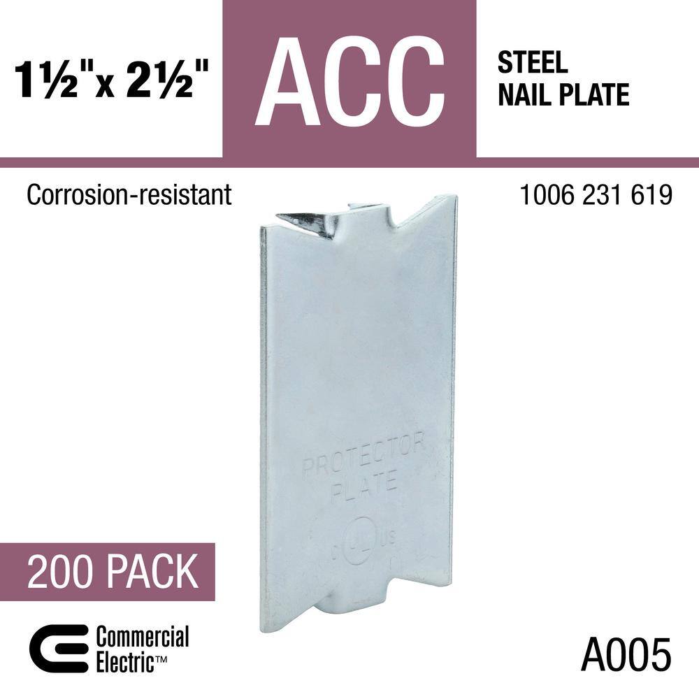 Commercial Electric 1-12 in. x 2-12 in. Steel Nail Plate (200-Pack) FANPS-250-200