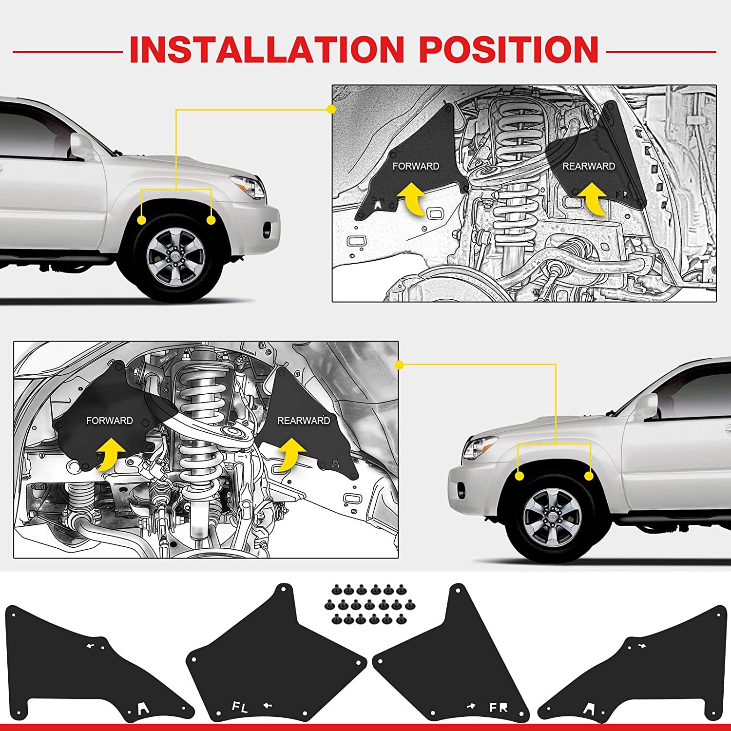 A-Premium Splash Guards Fender Liner Shields Compatible with Toyota 4Runner 2003-2009 FJ Cruiser 2007-2014 Land Cruiser Prado 2003-2019 Front Wheel Set of 4