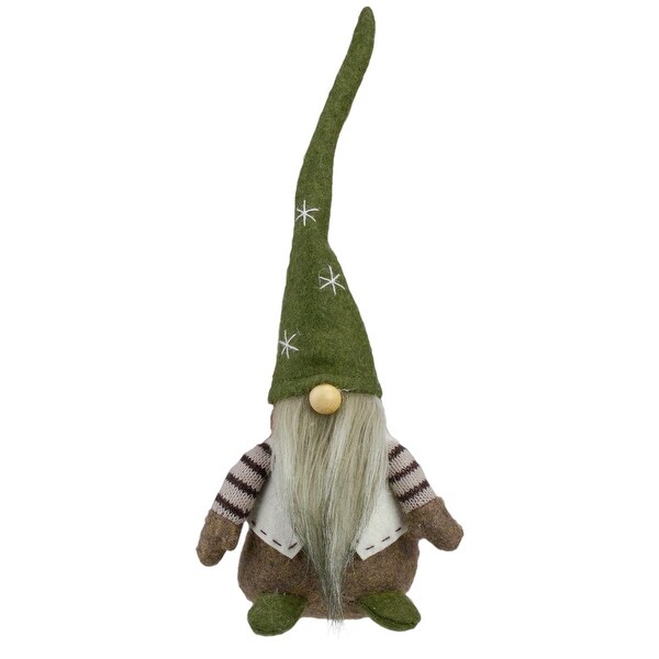 12 Green and Brown Sitting Gnome with Vest Christmas Figure