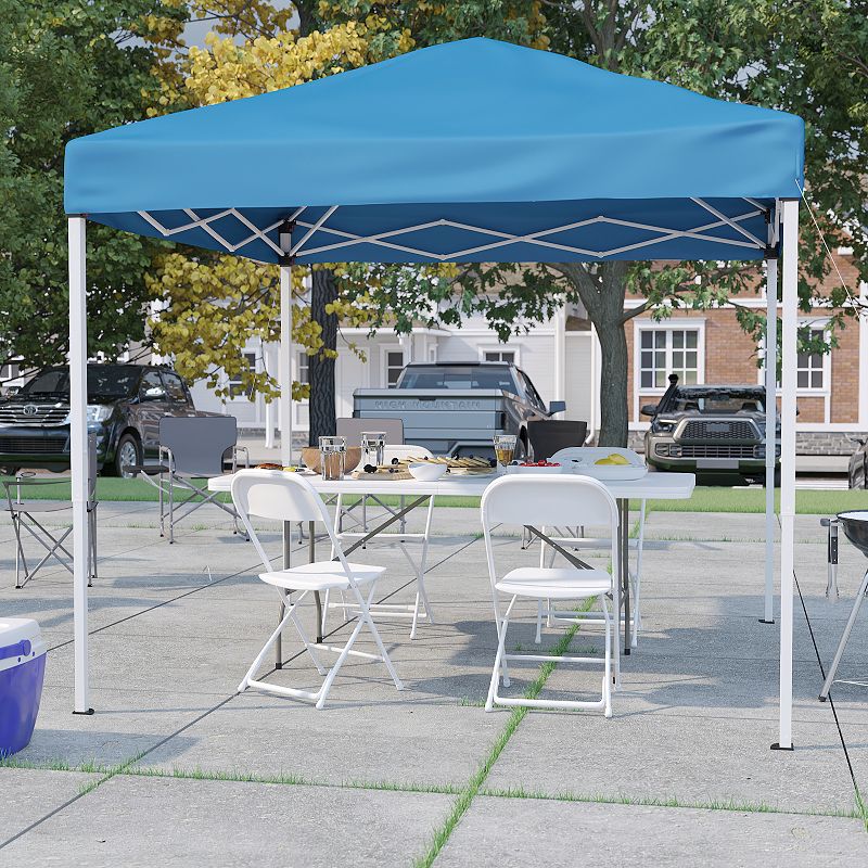 Flash Furniture Otis 8' x 8' Pop-Up Canopy Tent， 6' Folding Table， and 4 Folding Chairs Set