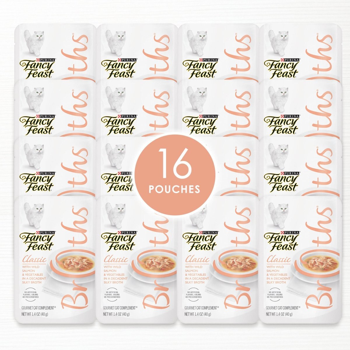 Fancy Feast Classic Broths with Wild Salmon and Vegetables Supplemental Cat Food Pouches