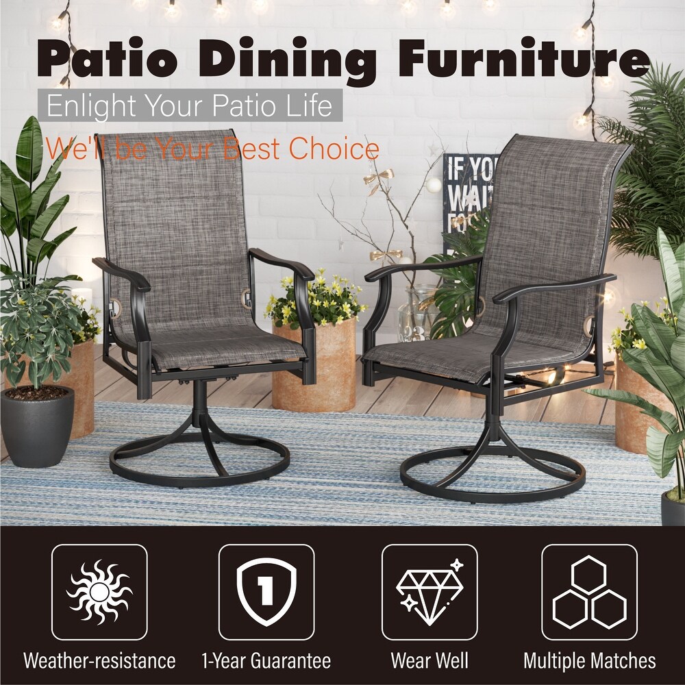 Outdoor Dining Set  6 Patio Swivel Chairs Padded Sling Fabric and 60\