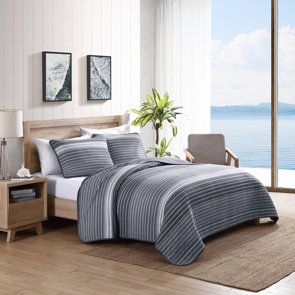 Nautica Coveside Cotton Reversible Grey Quilt Set