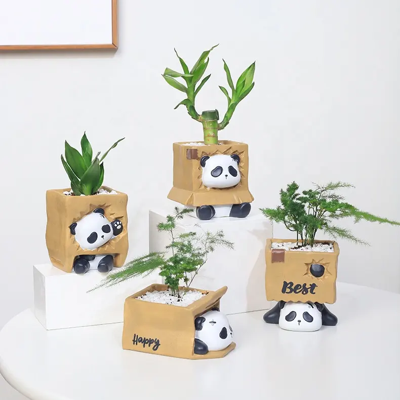 New Handmade Custom Animal Resin Succulents Planting Container De Fleur Decor Salon Cartoon Panda Decorative Planter Flower Pots