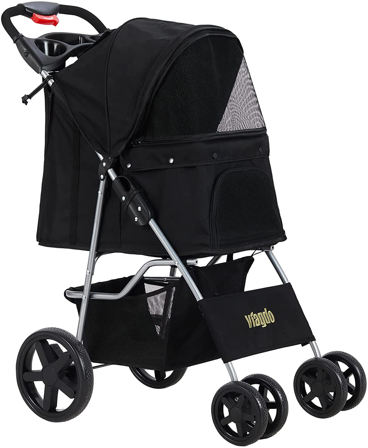 VIAGDO Dog Cat Stroller， Pet Strollers for Small Medium Dogs and Cats， 4 Wheels Dog Jogging Stroller Folding Doggy Stroller with Storage Basket for Dog and Cat Traveling Strolling Cart