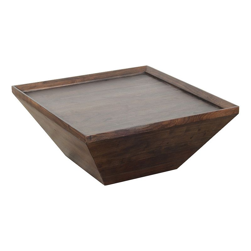 36 Inch Square Shape Acacia Wood Coffee Table with Trapezoid Base， Brown