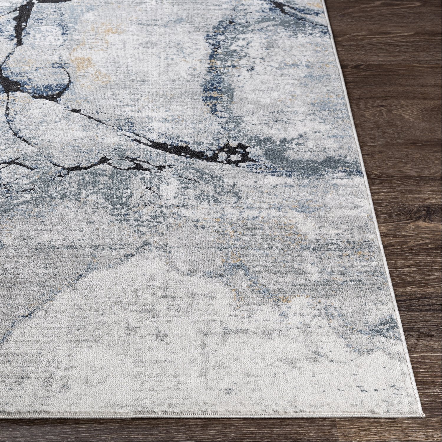 Jolie Rug in Medium Gray, Tan, Light Gray, Ivory, Charcoal, Dark Blue, Black