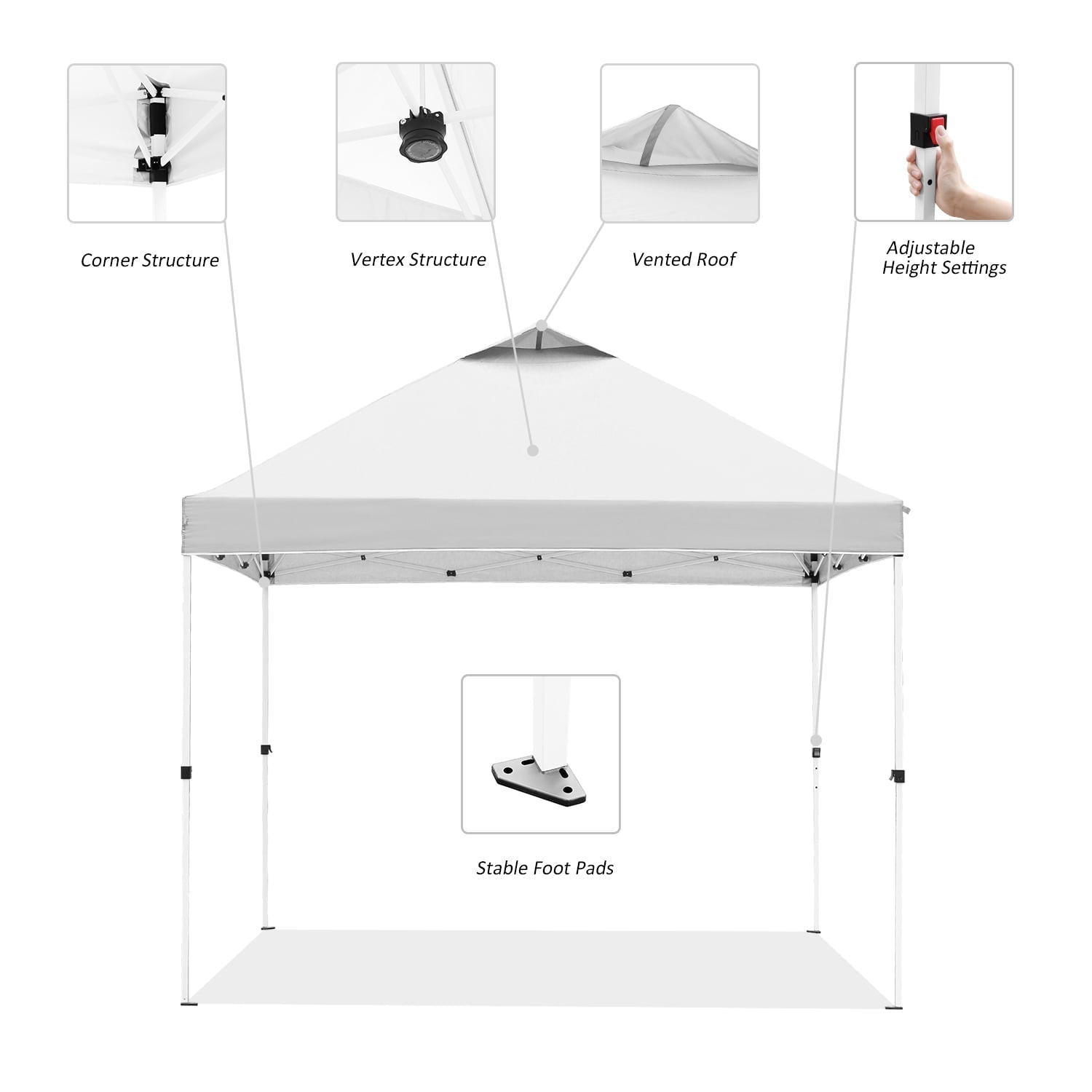 Outdoor Basic 10' x 10' Pop up Canopy Tent Outside Canopy, One Push Tent Canopy with Wheeled Carry Bag, Extra 8 Stakes and 4 Ropes, White