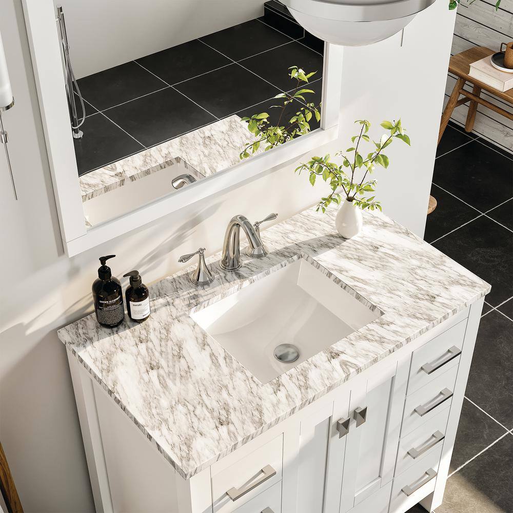 Eviva Hampton 36 in. W x 22 in. D x 34 in. H Bathroom Vanity in White with White Carrara Marble Top with White Sink EVVN411-36WH