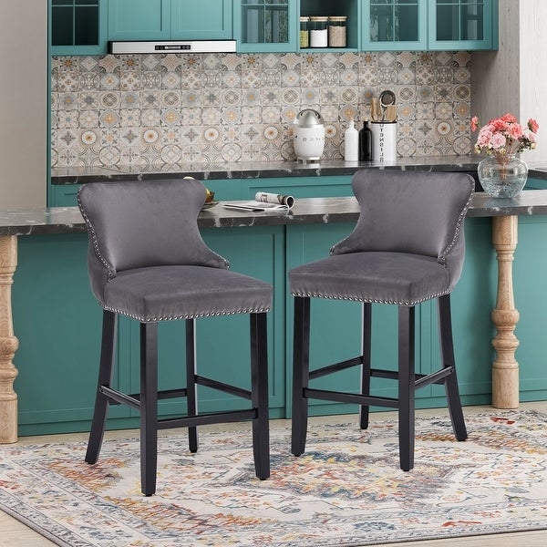 Velvet Upholstered Wing-Back Barstools (Set of 2)