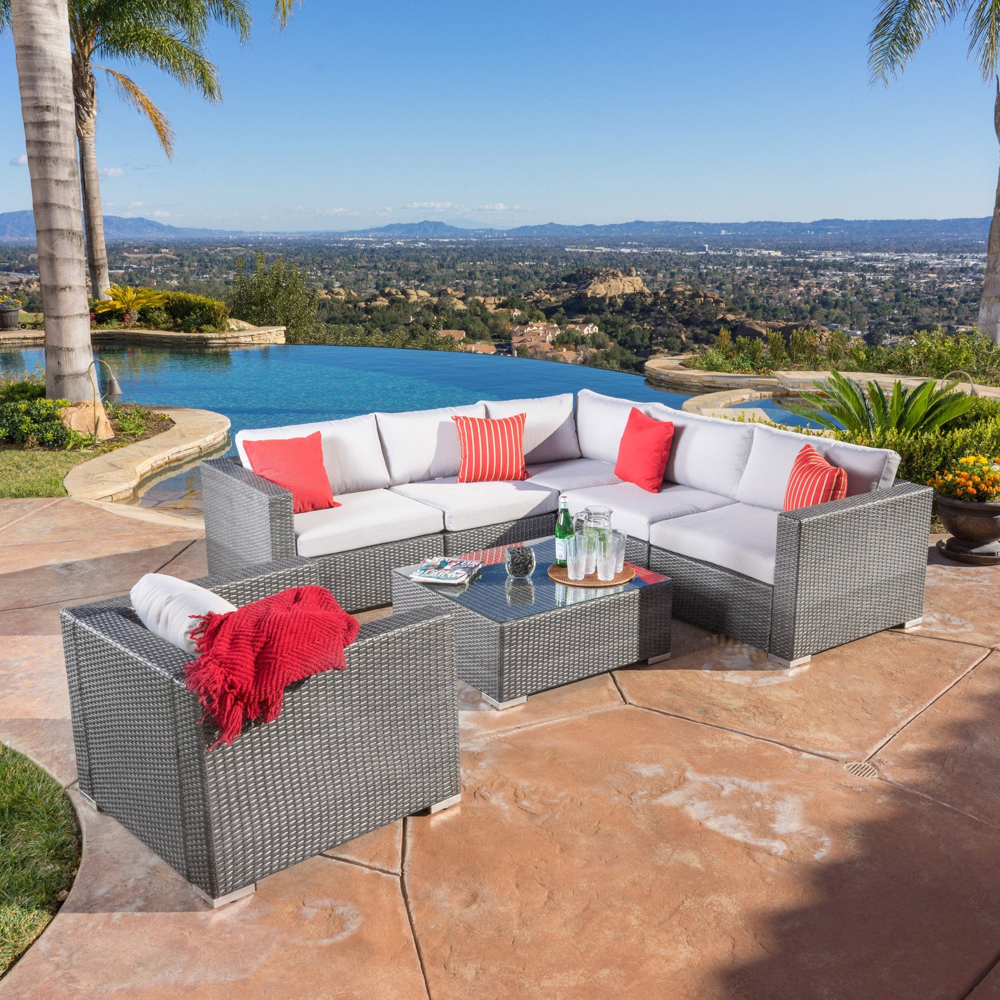 Francisco 7pc Outdoor Grey Wicker Seating Sectional Set w/ Cushions