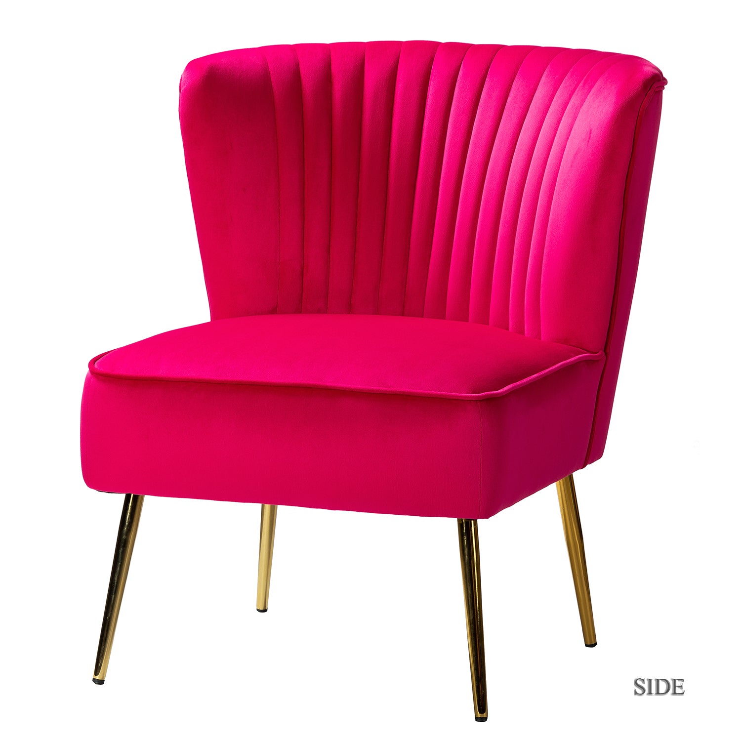 14 Karat Home Velvet Accent Chair Upholstered Transitional Armless Side Chairs Gold Leg Bedroom Living Room Fushia