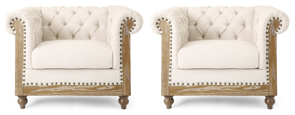 Set of 2  Chesterfield Accent Chair  Birch Frame and Button Tufted Back   French Country   Armchairs And Accent Chairs   by Declusia  Houzz