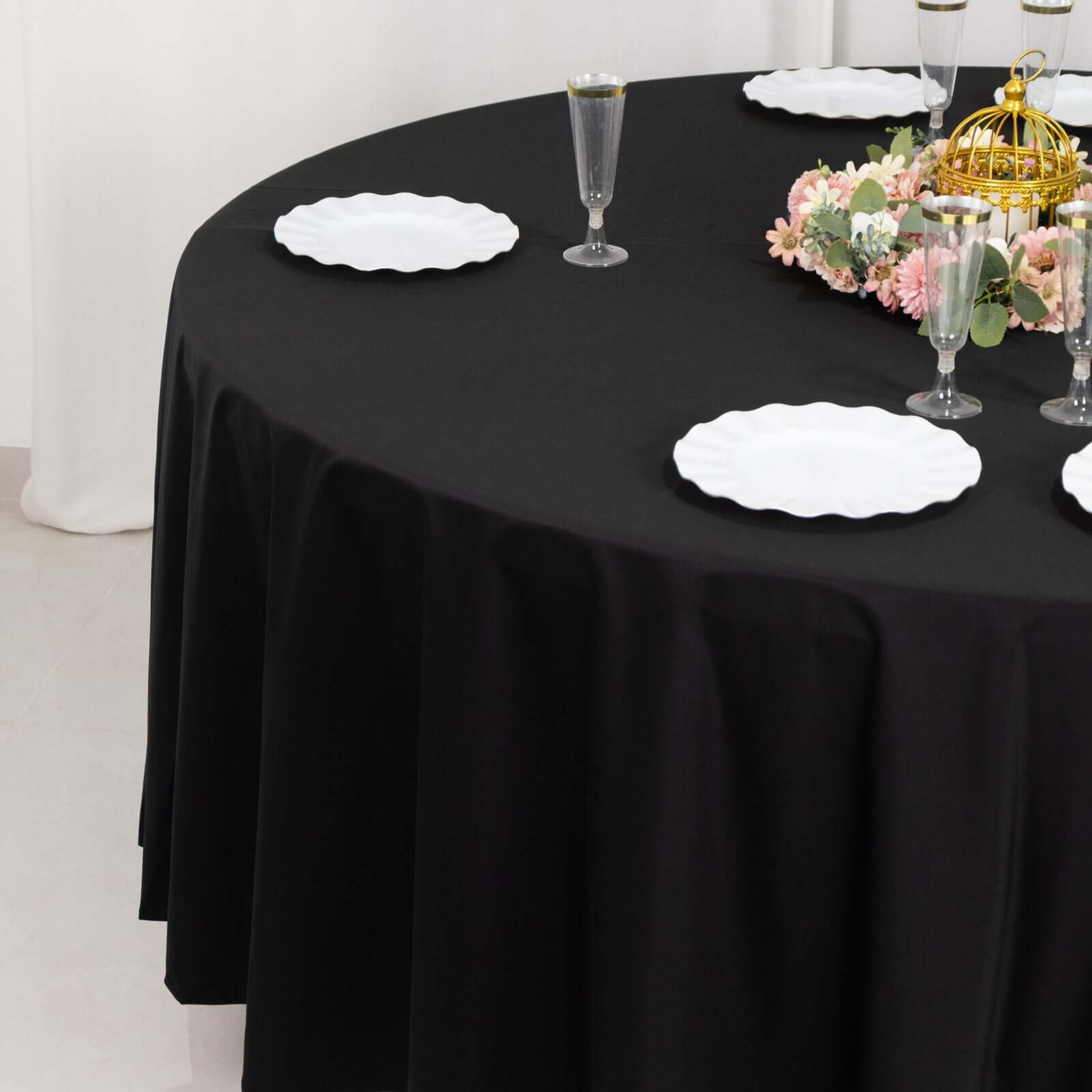 Black Premium Scuba Round Tablecloth, Wrinkle Free Seamless Polyester Tablecloth - 108