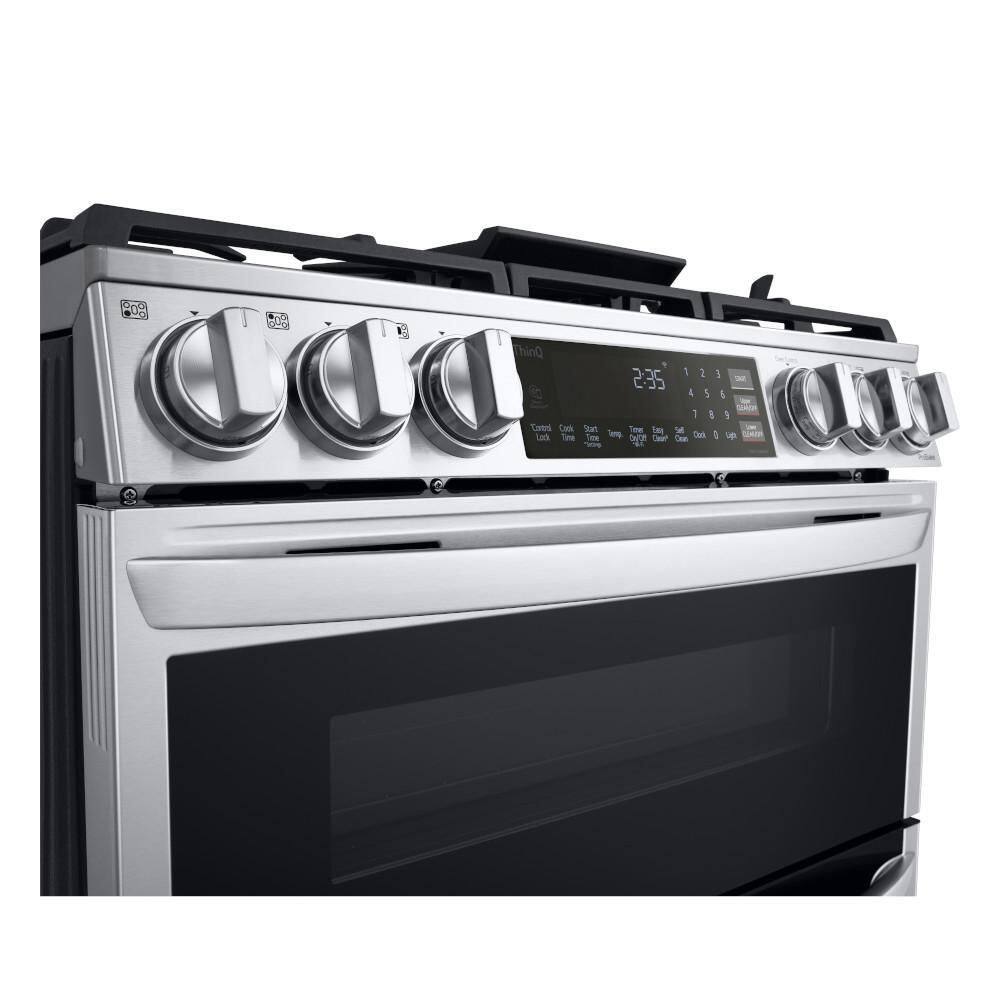 LG 6.9 cu. ft. Smart Slide-In Double Oven Gas Range with ProBake and InstaView in PrintProof Stainless Steel LTGL6937F