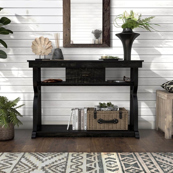 DH BASIC Reclaimed Black Oak 47-inch Storage Console Table by Denhour