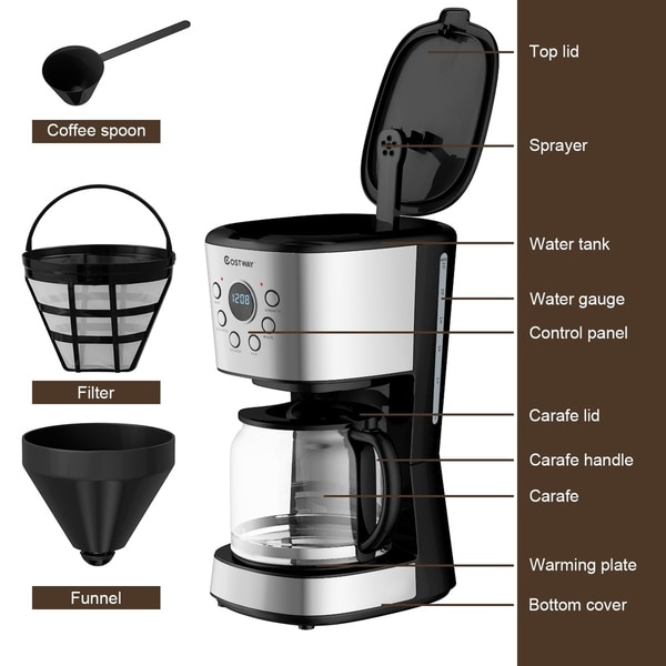 12-Cup Programmable Coffee Maker with LCD Display and 24hrs Timer