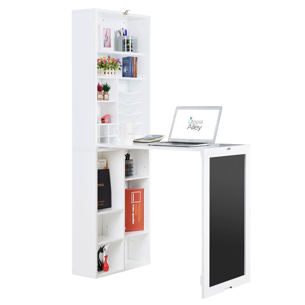 Utopia Alley 30 in. Rectangular White Floating Desk with Built-In Storage SH3WW