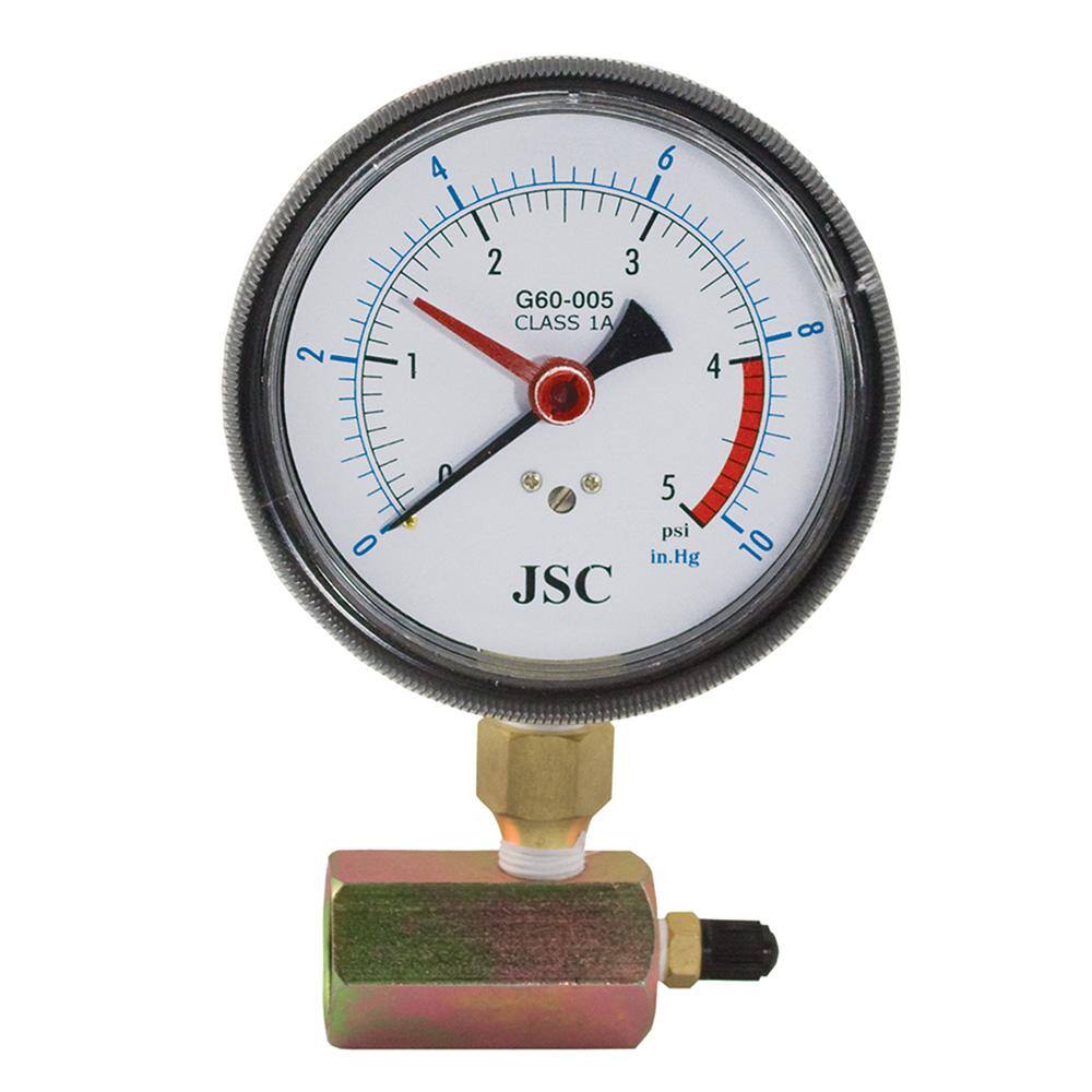 JONES STEPHENS 5 lb. Class 1A Gas Test Gauge Assembly with 4 in. Face and Pressure Snubber G64155