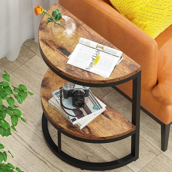 End Table Half Round， Narrow Wood Side Table with Metal Frame