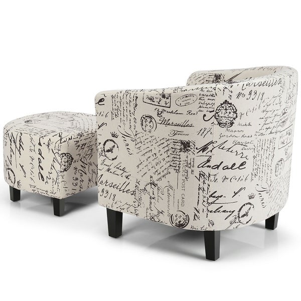 Costway Barrel Accent Chair Tub Chair Linen Fabric Upholstered