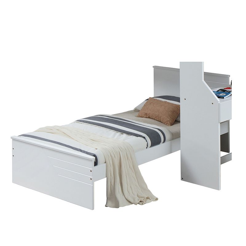 Modern Twin Size Wooden Panel Bed with Low Profile Footboard， White