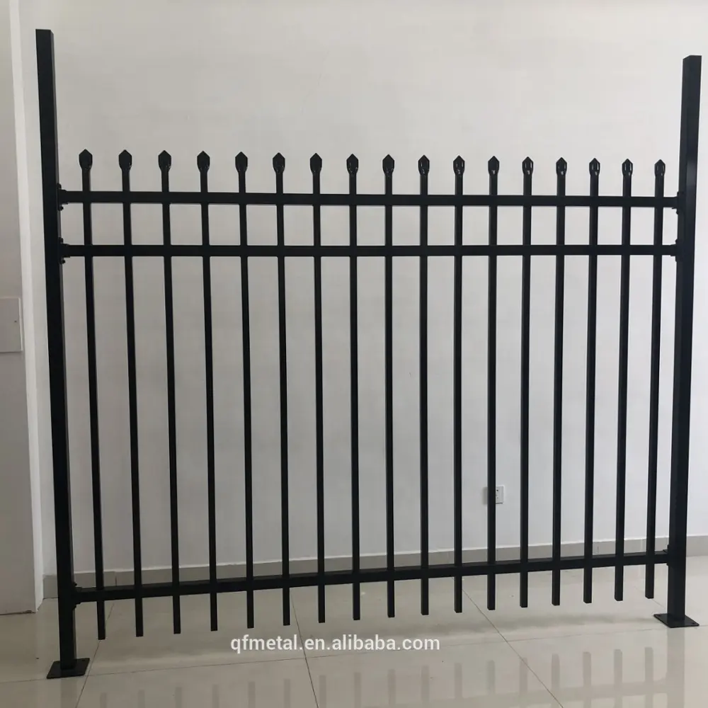 Powder coated 3 rails spear top flat bottom welded aluminium  metal garden fence panels 1200mm x 2400mm