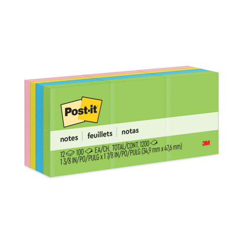 Post-it Original Pads in Jaipur Colors， 1 1/2 x 2， 100-Sheet， 12/Pack (653AU)