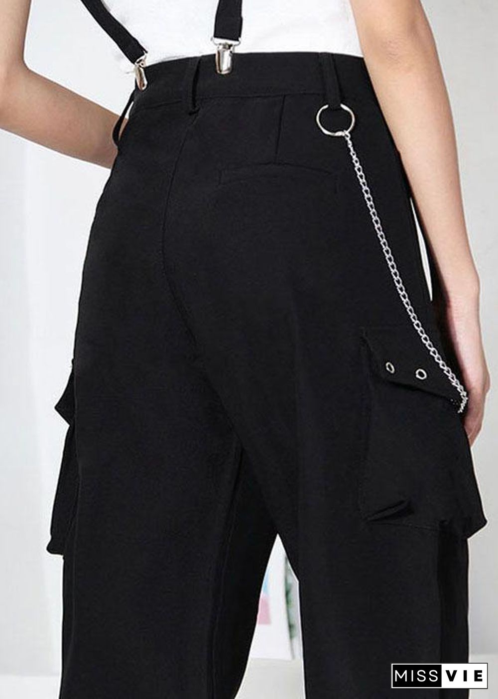 Art Black High Waist Pockets Carpenter Pants