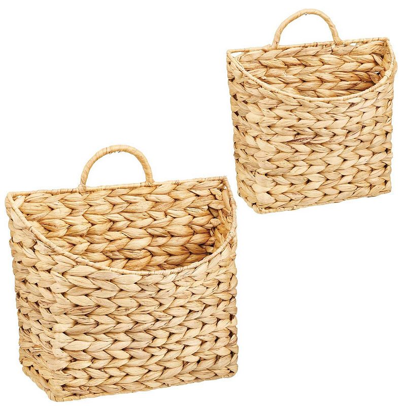 mDesign Woven Water Hyacinth Hanging Wall Storage Basket - Set of 2 - Natural