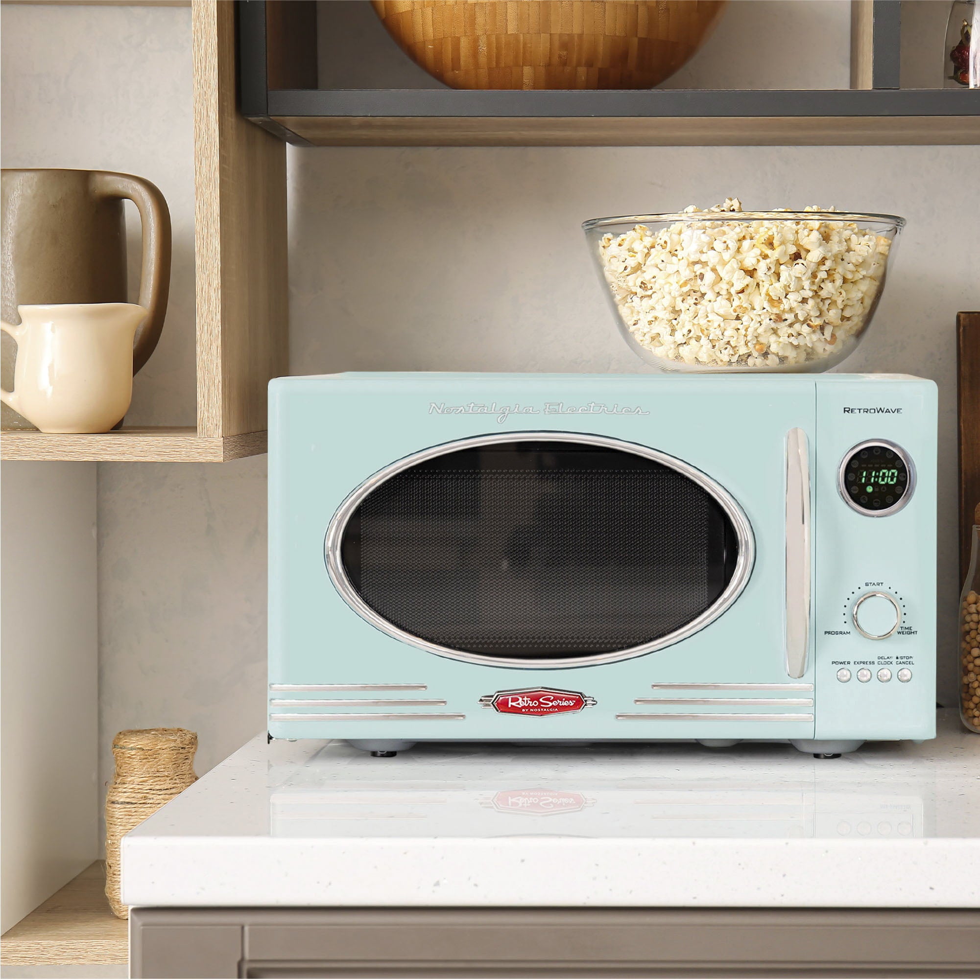 Nostalgia NRMO9AQ Retro Microwave Oven - 0.9 Cu. Ft. Aqua