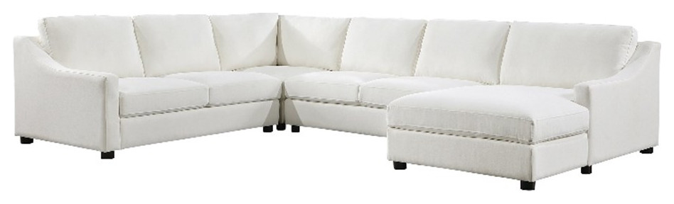 Lexicon Zayden 4 Piece Plywood and Fabric Sectional with Right Chaise in Ivory   Transitional   Sectional Sofas   by Homesquare  Houzz