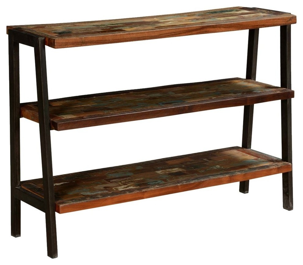 Painted Bricks Reclaimed Wood  ampIron 3 Open Shelf Console Table   Industrial   Console Tables   by Sierra Living Concepts Inc  Houzz