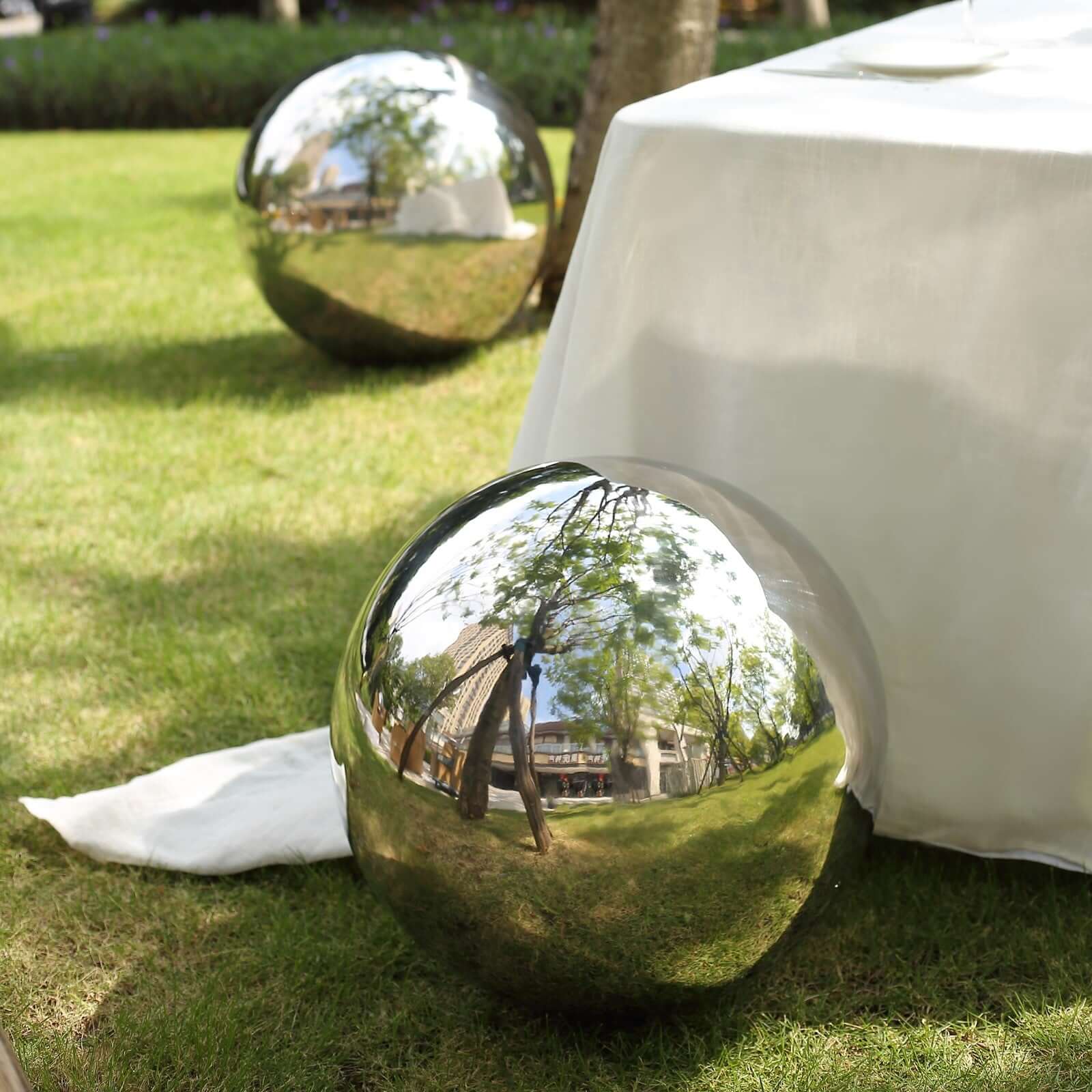 Silver Stainless Steel Gazing Globe Mirror Ball, Reflective Shiny Hollow Garden Sphere - 20