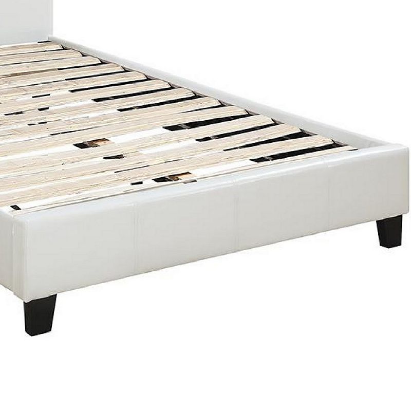 Transitional Style Leatherette Queen Bed with Padded Headboard， White